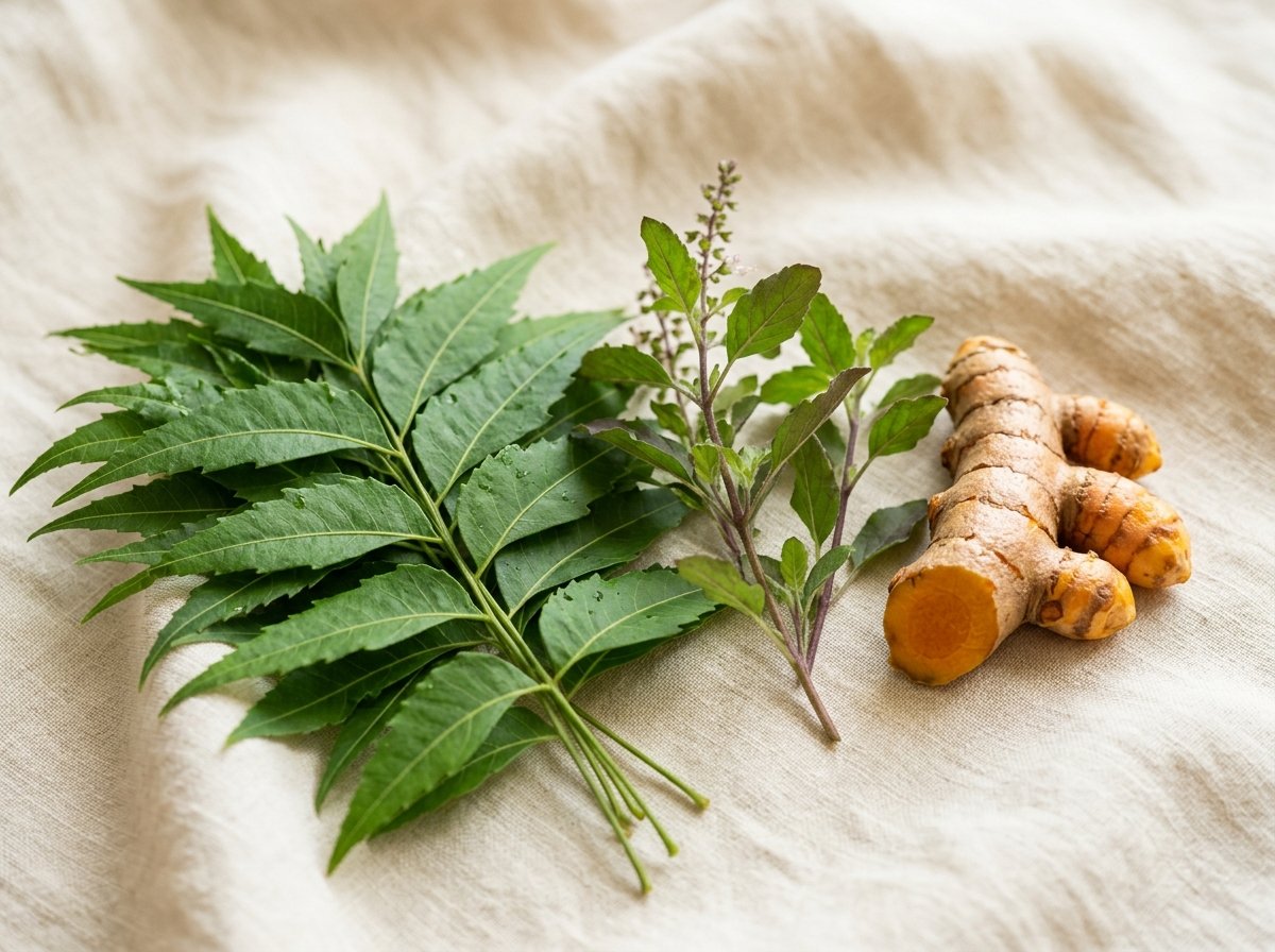 Neem and Tulsi raw ingredients